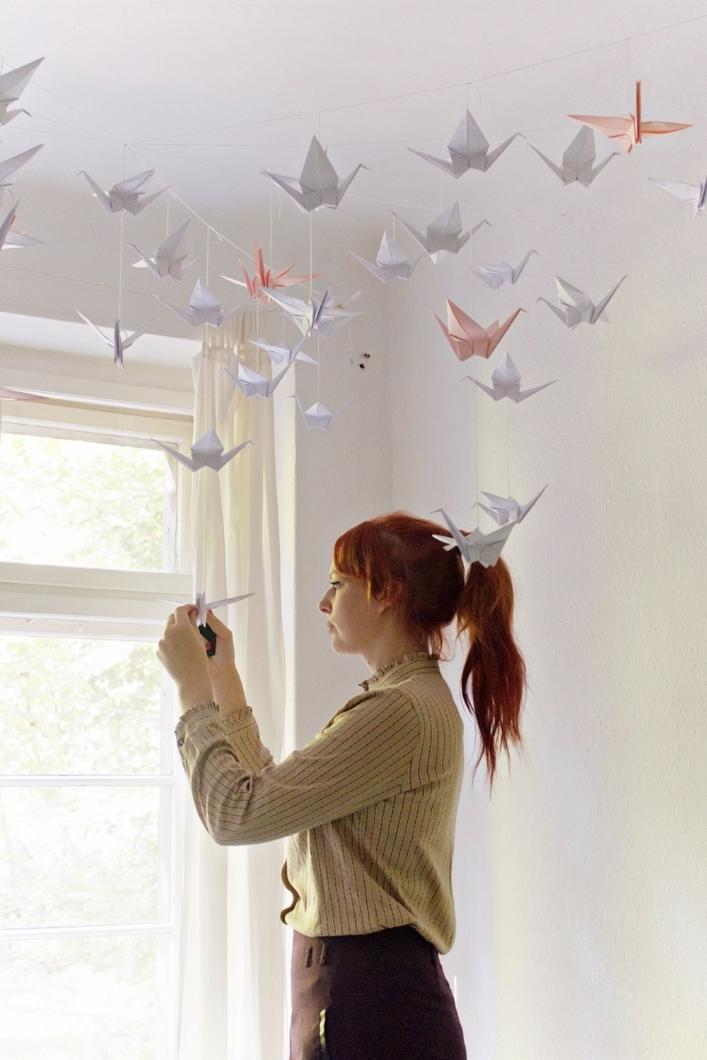 Origami Mobile Large White Paper Cranes Home Decor 